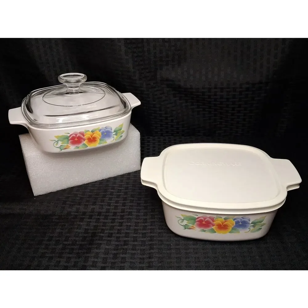 4 Pc Set Vtg Corning Ware Summer Blush A-1-B & A-1.5-B Casseroles w/ 2 Lids